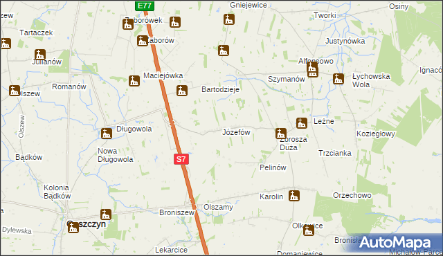 mapa Józefów gmina Goszczyn, Józefów gmina Goszczyn na mapie Targeo