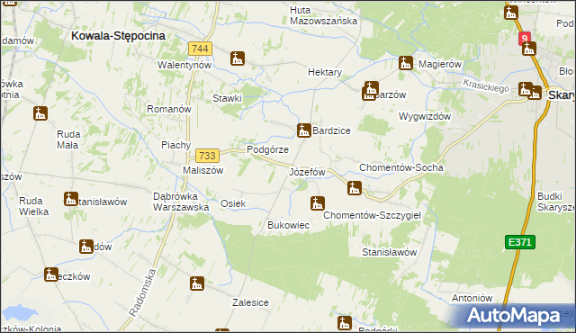 mapa Józefów gmina Kowala, Józefów gmina Kowala na mapie Targeo
