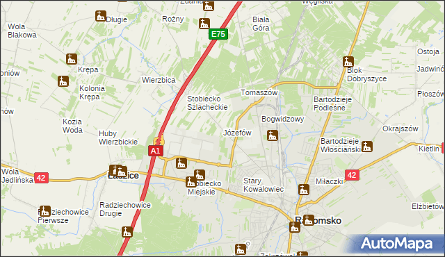 mapa Józefów gmina Ładzice, Józefów gmina Ładzice na mapie Targeo