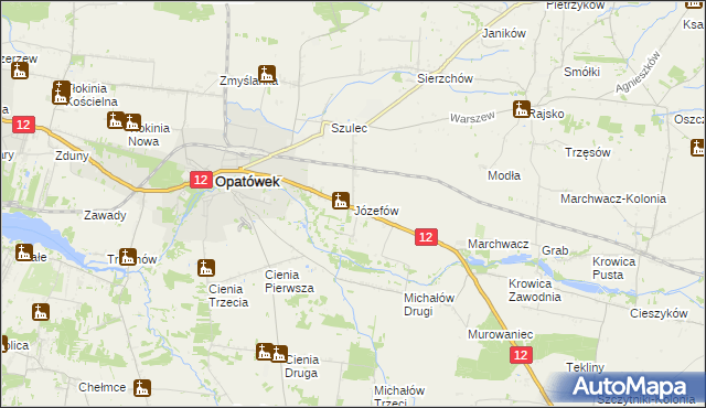 mapa Józefów gmina Opatówek, Józefów gmina Opatówek na mapie Targeo