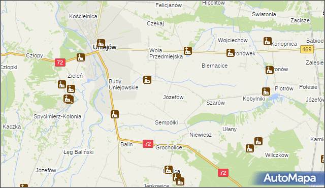 mapa Józefów gmina Poddębice, Józefów gmina Poddębice na mapie Targeo