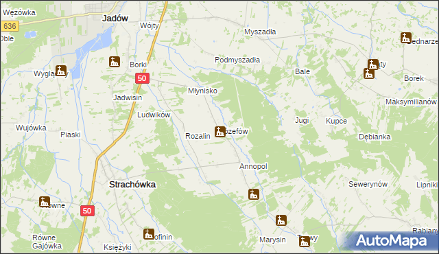 mapa Józefów gmina Strachówka, Józefów gmina Strachówka na mapie Targeo