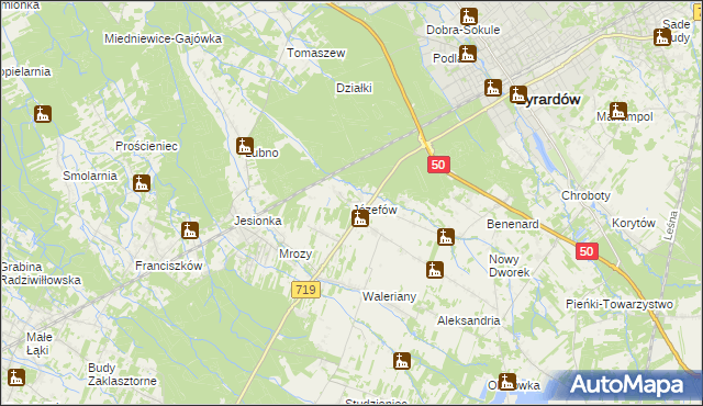 mapa Józefów gmina Wiskitki, Józefów gmina Wiskitki na mapie Targeo
