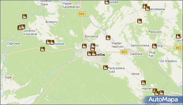 mapa Józefów powiat biłgorajski, Józefów powiat biłgorajski na mapie Targeo