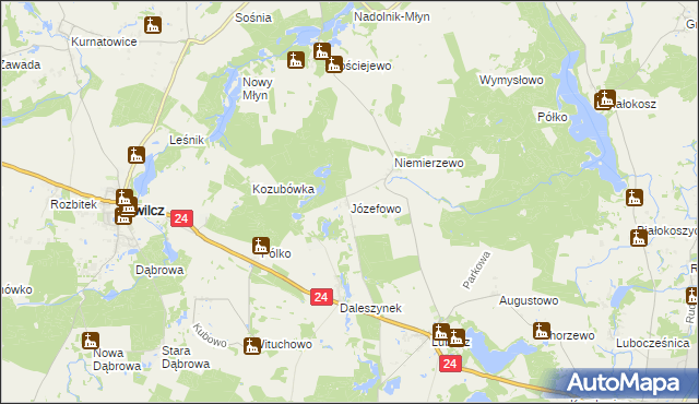 mapa Józefowo gmina Kwilcz, Józefowo gmina Kwilcz na mapie Targeo