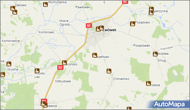 mapa Józefowo gmina Lwówek, Józefowo gmina Lwówek na mapie Targeo