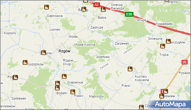 mapa Józefowo gmina Rzgów, Józefowo gmina Rzgów na mapie Targeo