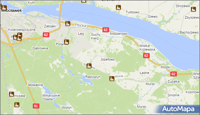 mapa Józefowo gmina Włocławek, Józefowo gmina Włocławek na mapie Targeo