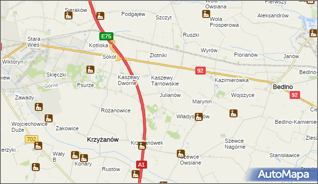 mapa Julianów gmina Krzyżanów, Julianów gmina Krzyżanów na mapie Targeo