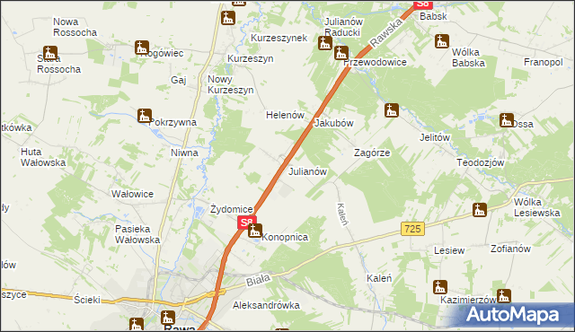 mapa Julianów gmina Rawa Mazowiecka, Julianów gmina Rawa Mazowiecka na mapie Targeo