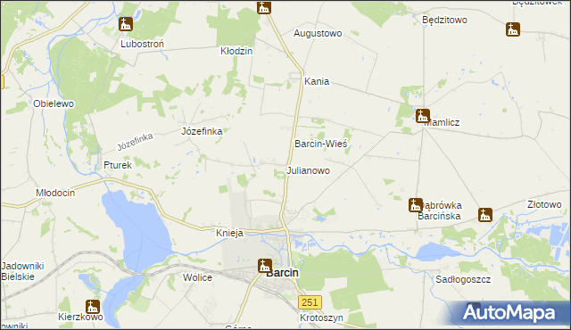 mapa Julianowo gmina Barcin, Julianowo gmina Barcin na mapie Targeo