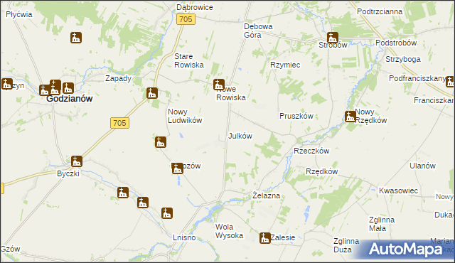 mapa Julków gmina Skierniewice, Julków gmina Skierniewice na mapie Targeo