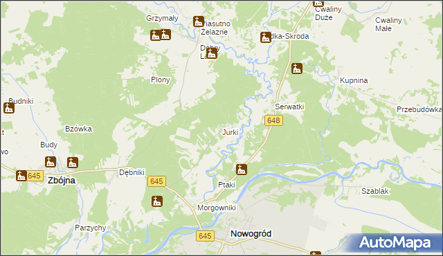 mapa Jurki gmina Zbójna, Jurki gmina Zbójna na mapie Targeo