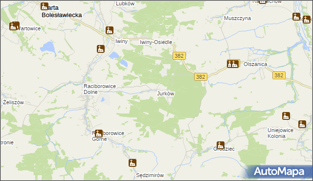 mapa Jurków gmina Warta Bolesławiecka, Jurków gmina Warta Bolesławiecka na mapie Targeo