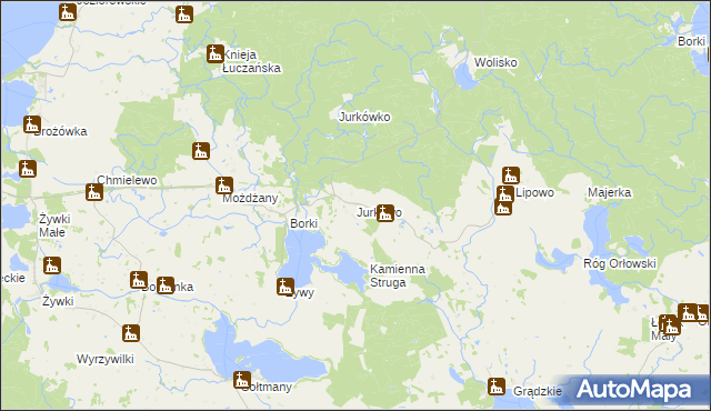 mapa Jurkowo gmina Kruklanki, Jurkowo gmina Kruklanki na mapie Targeo