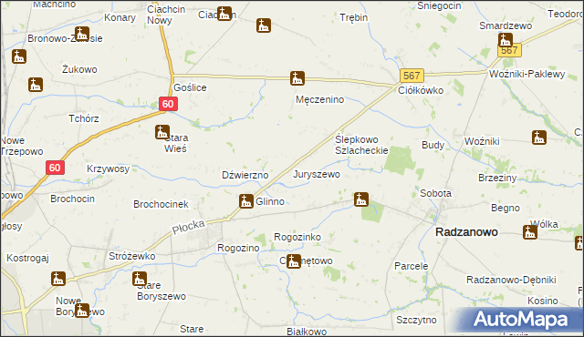 mapa Juryszewo, Juryszewo na mapie Targeo