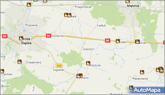 mapa Juszczyn gmina Środa Śląska, Juszczyn gmina Środa Śląska na mapie Targeo