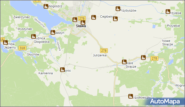 mapa Jutrzenka gmina Sława, Jutrzenka gmina Sława na mapie Targeo