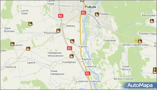 mapa Kacice gmina Pułtusk, Kacice gmina Pułtusk na mapie Targeo