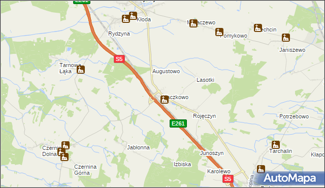 mapa Kaczkowo gmina Rydzyna, Kaczkowo gmina Rydzyna na mapie Targeo