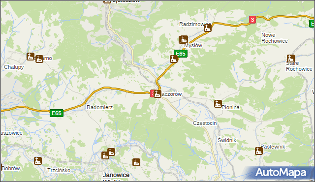 mapa Kaczorów gmina Bolków, Kaczorów gmina Bolków na mapie Targeo