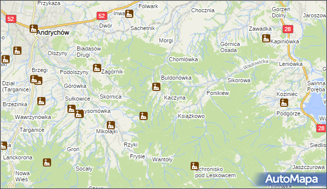 mapa Kaczyna gmina Wadowice, Kaczyna gmina Wadowice na mapie Targeo