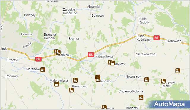 mapa Kadłubówka gmina Brańsk, Kadłubówka gmina Brańsk na mapie Targeo