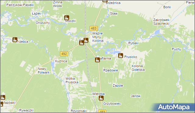 mapa Kaflarnia gmina Nowa Brzeźnica, Kaflarnia gmina Nowa Brzeźnica na mapie Targeo