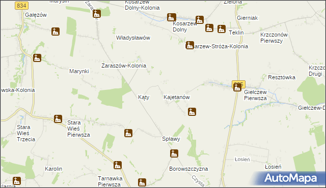 mapa Kajetanów gmina Wysokie, Kajetanów gmina Wysokie na mapie Targeo