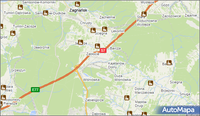 mapa Kajetanów gmina Zagnańsk, Kajetanów gmina Zagnańsk na mapie Targeo