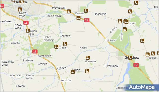 mapa Kajew gmina Gołuchów, Kajew gmina Gołuchów na mapie Targeo