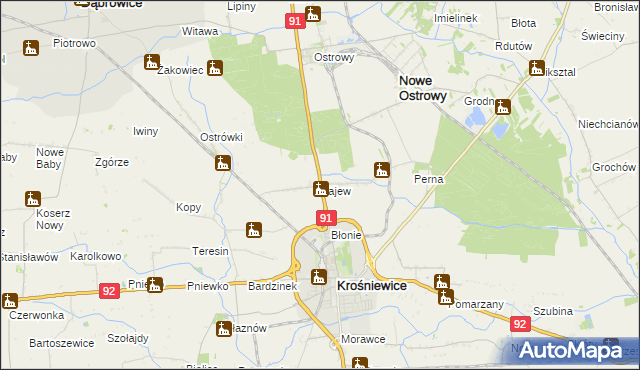 mapa Kajew gmina Krośniewice, Kajew gmina Krośniewice na mapie Targeo