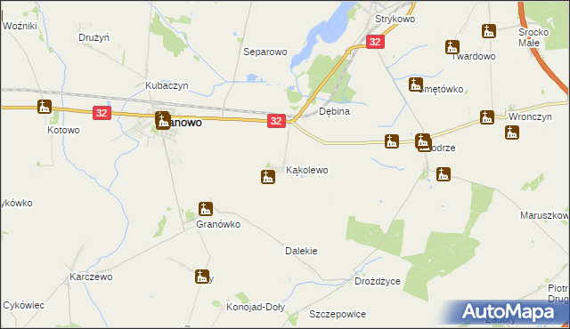 mapa Kąkolewo gmina Granowo, Kąkolewo gmina Granowo na mapie Targeo