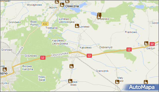 mapa Kąkolewo gmina Osieczna, Kąkolewo gmina Osieczna na mapie Targeo