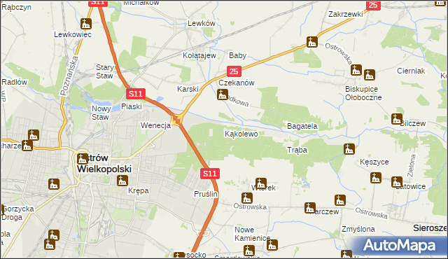 mapa Kąkolewo gmina Ostrów Wielkopolski, Kąkolewo gmina Ostrów Wielkopolski na mapie Targeo