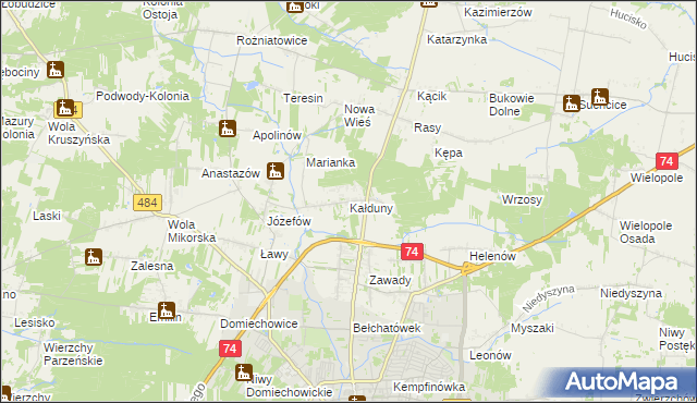 mapa Kałduny gmina Bełchatów, Kałduny gmina Bełchatów na mapie Targeo