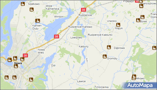 mapa Kałduny gmina Iława, Kałduny gmina Iława na mapie Targeo