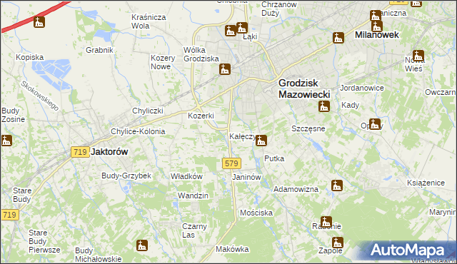 mapa Kałęczyn gmina Grodzisk Mazowiecki, Kałęczyn gmina Grodzisk Mazowiecki na mapie Targeo