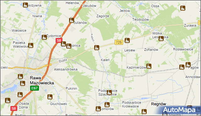 mapa Kaleń gmina Rawa Mazowiecka, Kaleń gmina Rawa Mazowiecka na mapie Targeo