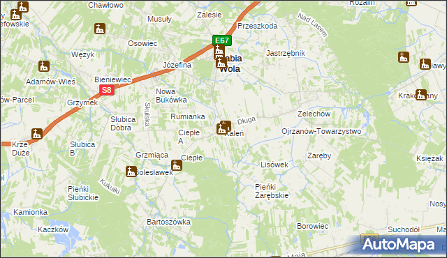 mapa Kaleń gmina Żabia Wola, Kaleń gmina Żabia Wola na mapie Targeo