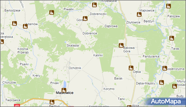 mapa Kalinki gmina Masłowice, Kalinki gmina Masłowice na mapie Targeo