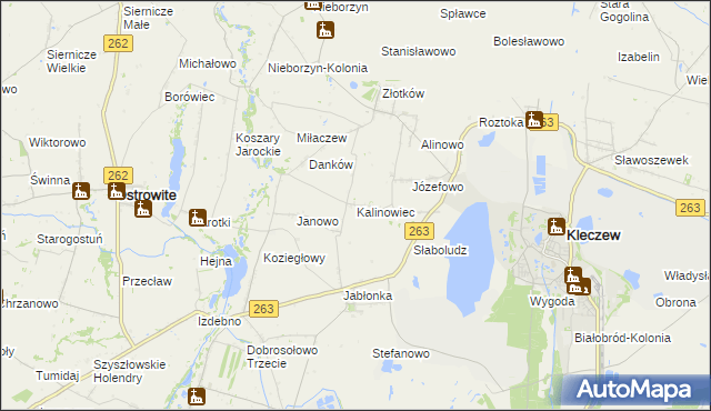 mapa Kalinowiec gmina Kleczew, Kalinowiec gmina Kleczew na mapie Targeo