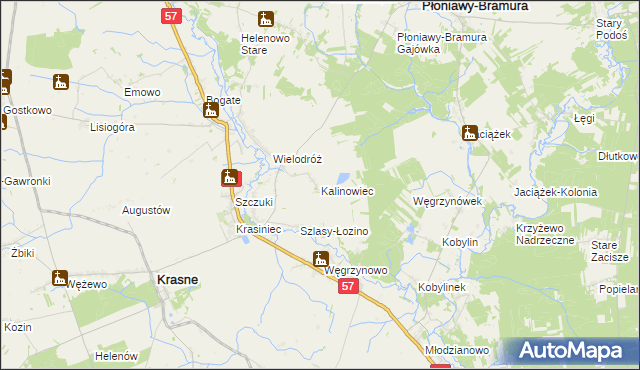 mapa Kalinowiec gmina Płoniawy-Bramura, Kalinowiec gmina Płoniawy-Bramura na mapie Targeo