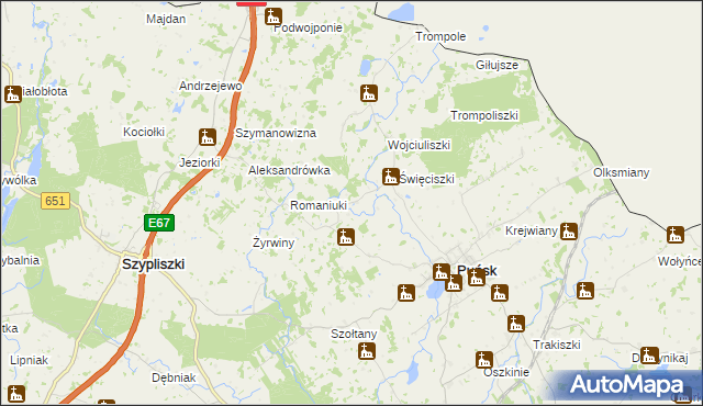 mapa Kalinowo gmina Puńsk, Kalinowo gmina Puńsk na mapie Targeo