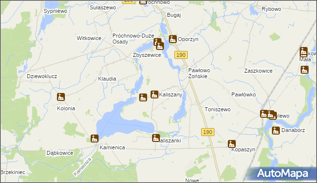 mapa Kaliszany gmina Wągrowiec, Kaliszany gmina Wągrowiec na mapie Targeo