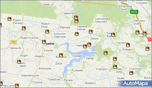 mapa Kałków gmina Pawłów, Kałków gmina Pawłów na mapie Targeo