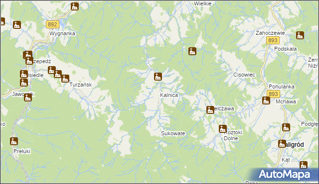 mapa Kalnica gmina Zagórz, Kalnica gmina Zagórz na mapie Targeo