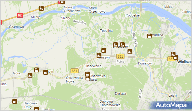 mapa Kałuszyn gmina Wieliszew, Kałuszyn gmina Wieliszew na mapie Targeo