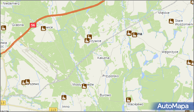 mapa Kałużna gmina Osina, Kałużna gmina Osina na mapie Targeo