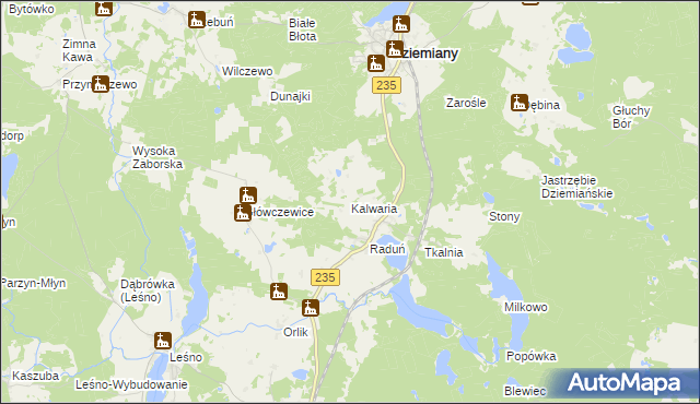 mapa Kalwaria gmina Dziemiany, Kalwaria gmina Dziemiany na mapie Targeo